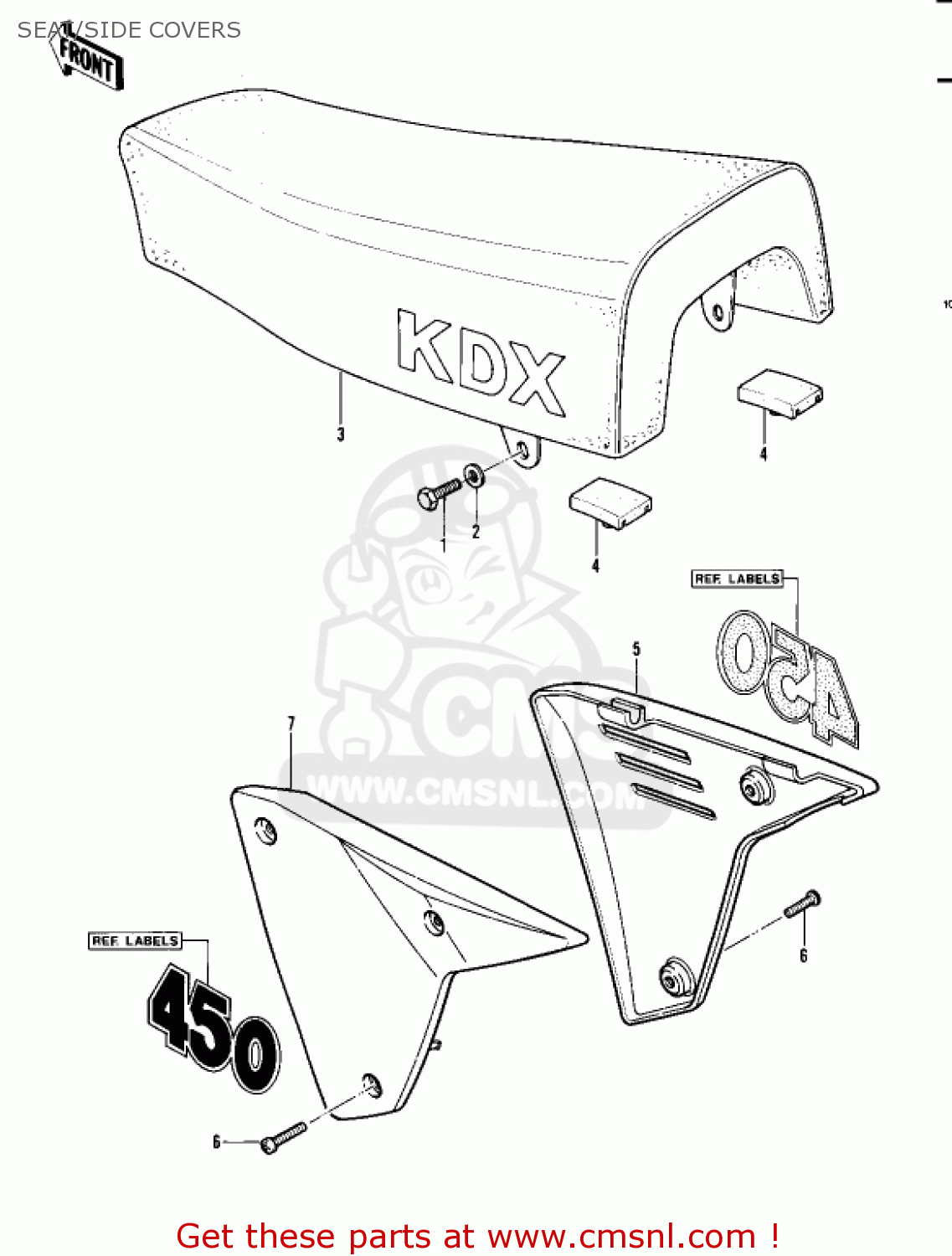 SEAT/SIDE COVERS KDX450-A1 KDX450 1982 UNITED KINGDOM USA CALIFORNIA EXPORT