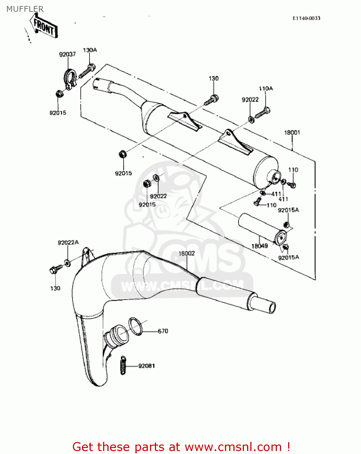 MUFFLER KDX80-B3 KDX80 1983 USA CANADA