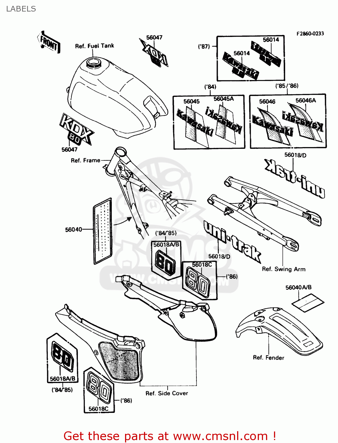 LABELS KDX80-C4 1987 USA CANADA