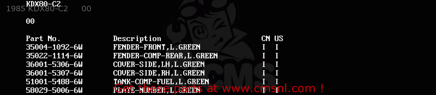 1985 KDX80-C2     00 KDX80-C4 1987 USA CANADA