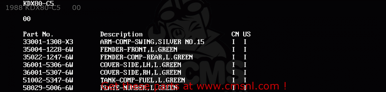 1988 KDX80-C5     00 KDX80-C4 1987 USA CANADA