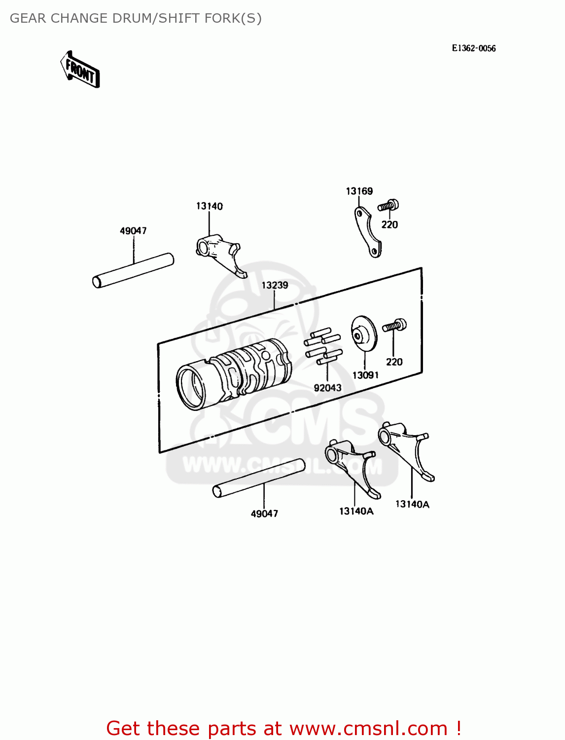 GEAR CHANGE DRUM/SHIFT FORK(S) KDX80-C5 1988 USA CANADA