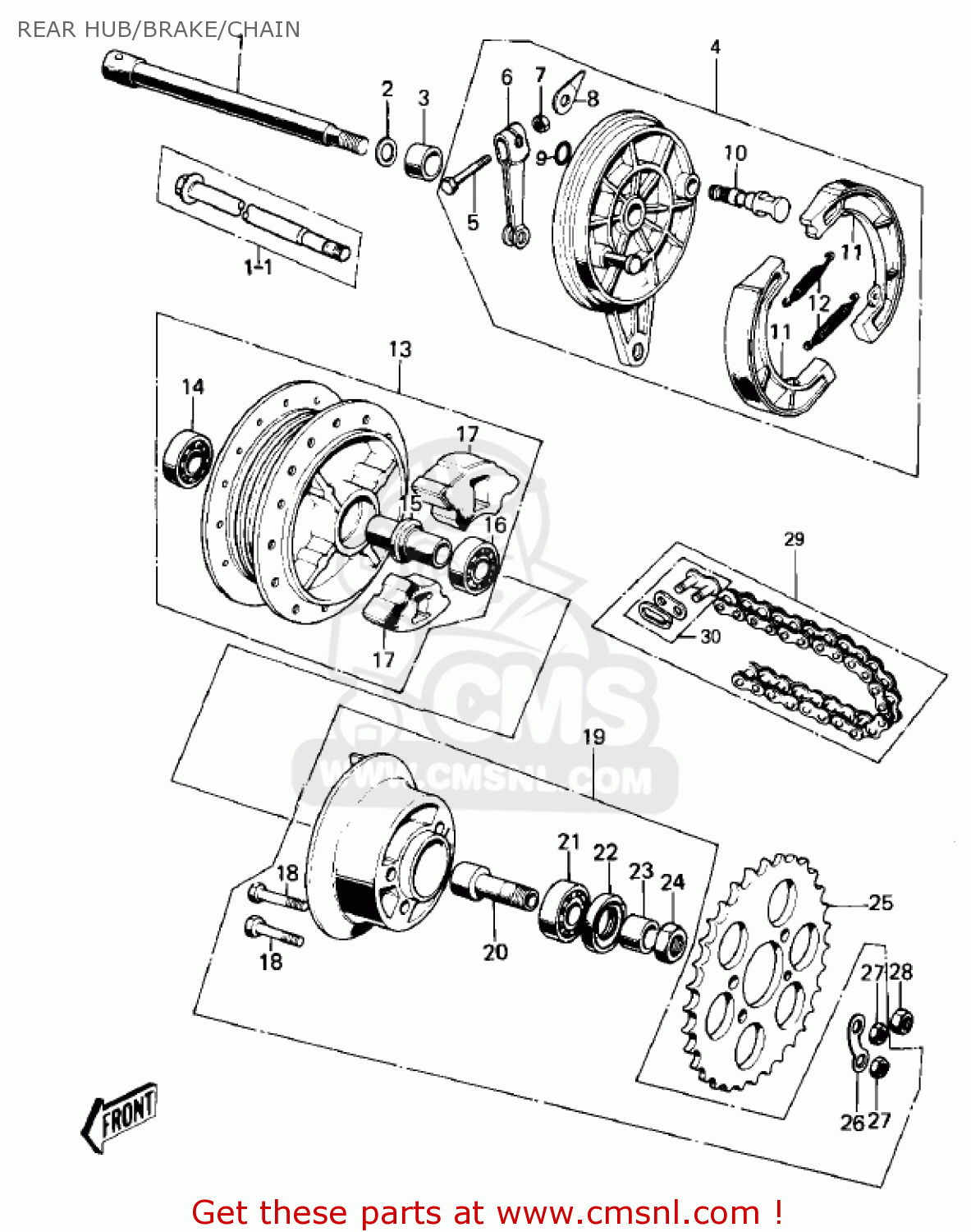 REAR HUB/BRAKE/CHAIN KE100-A5 KE100 1976 CANADA