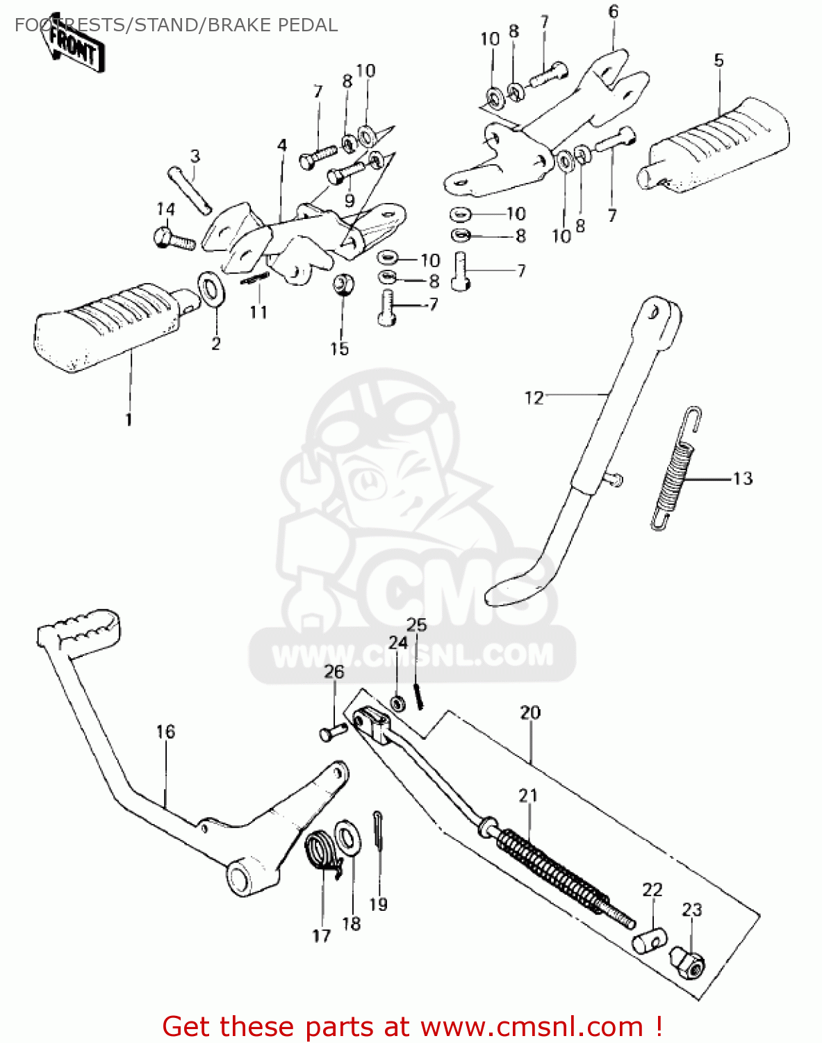 FOOTRESTS/STAND/BRAKE PEDAL KE100-A6 KE100 1977 CANADA