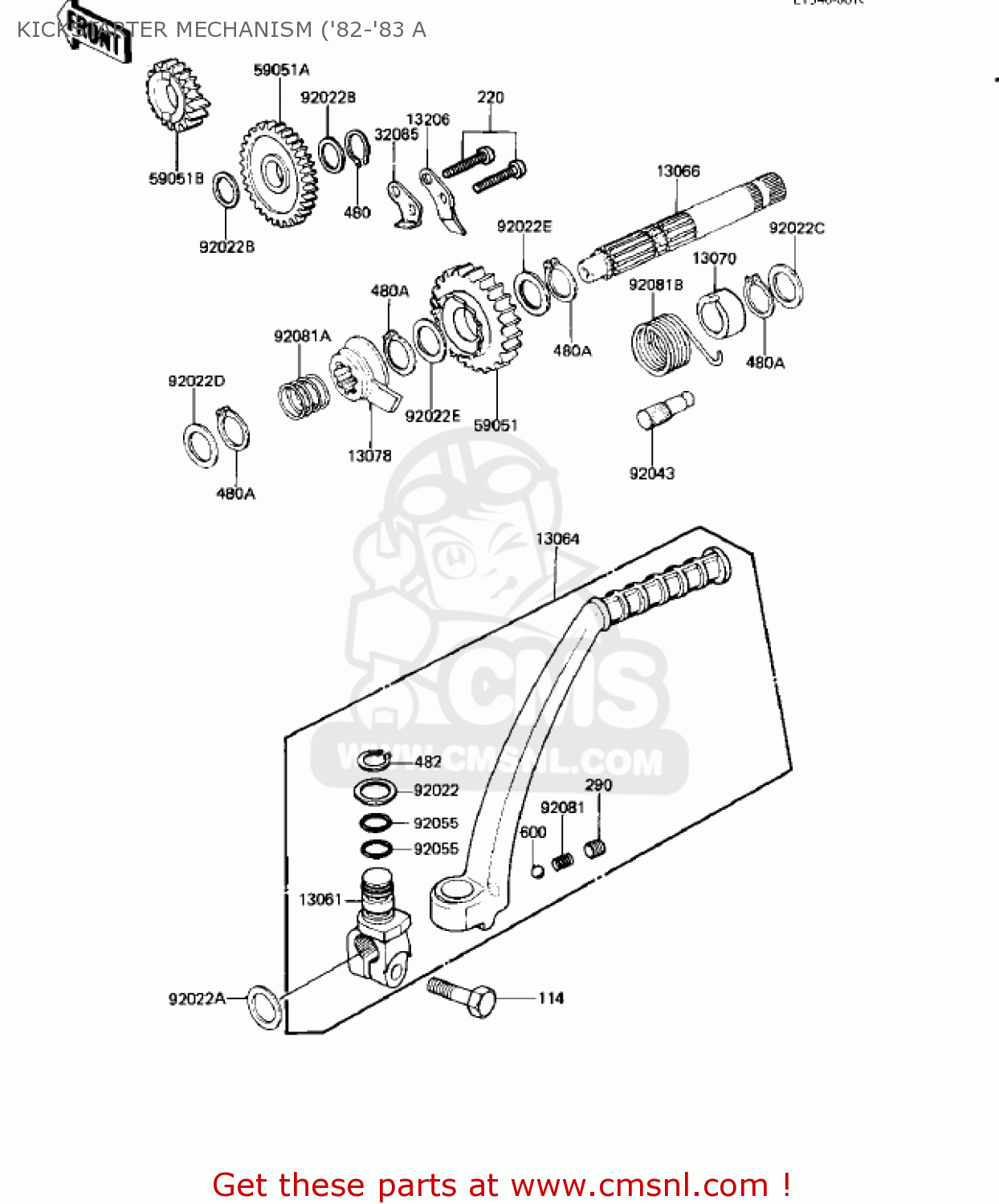 Kawasaki KE125-A10 KE125 1983 USA USA CANADA KICKSTARTER MECHANISM ('82 ...