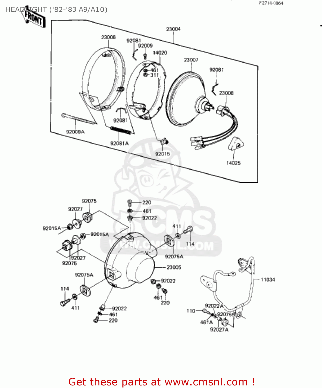 HEADLIGHT ('82-'83 A9/A10) KE125-A10 KE125 1983 USA USA CANADA