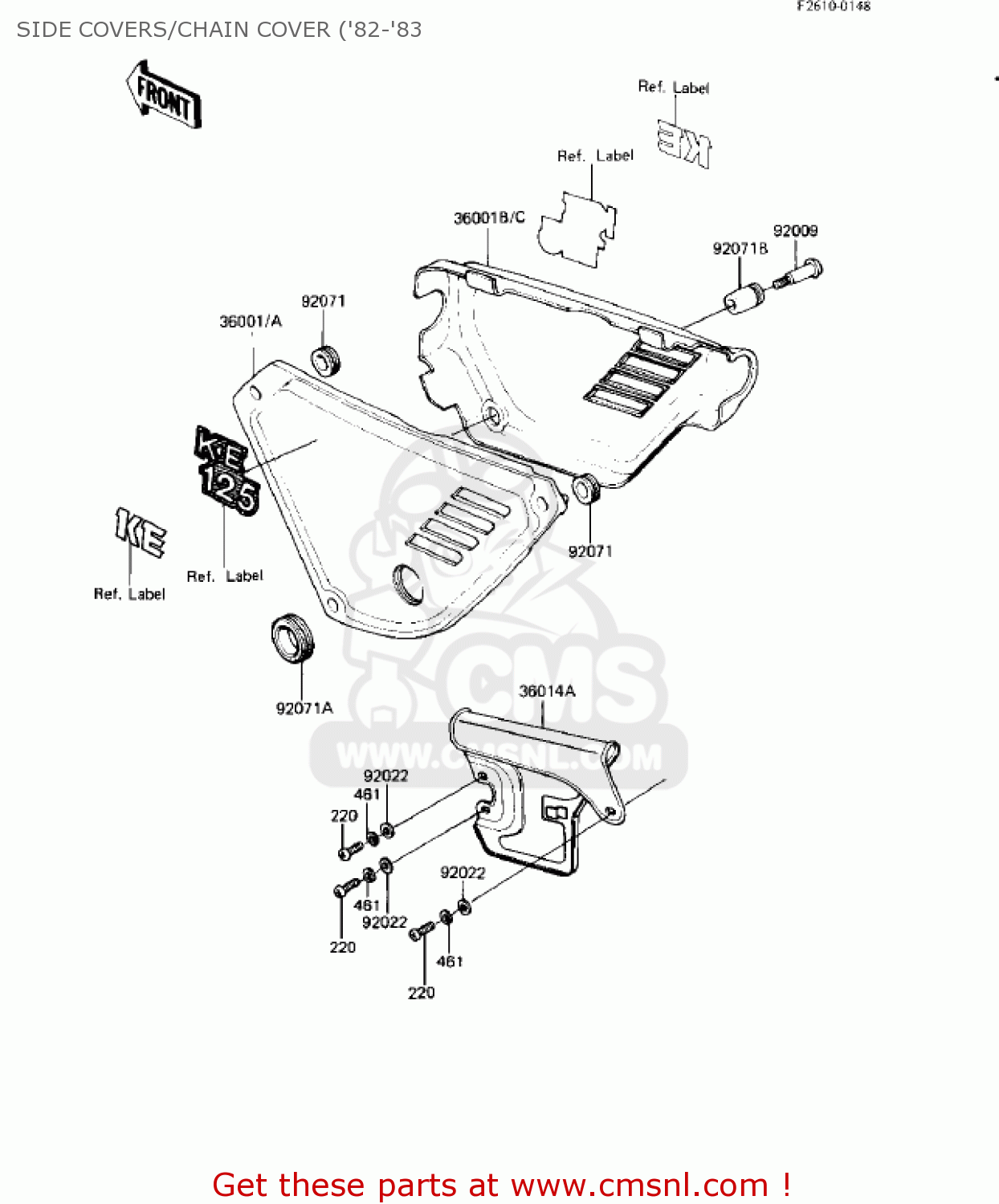 SIDE COVERS/CHAIN COVER ('82-'83 KE125-A10 KE125 1983 USA USA CANADA