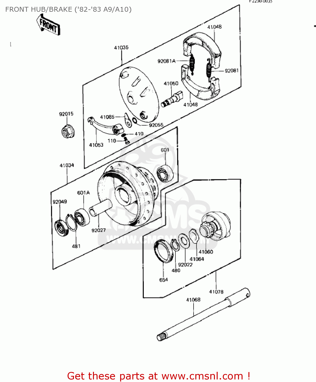 FRONT HUB/BRAKE ('82-'83 A9/A10) KE125-A10 KE125 1983 USA USA CANADA