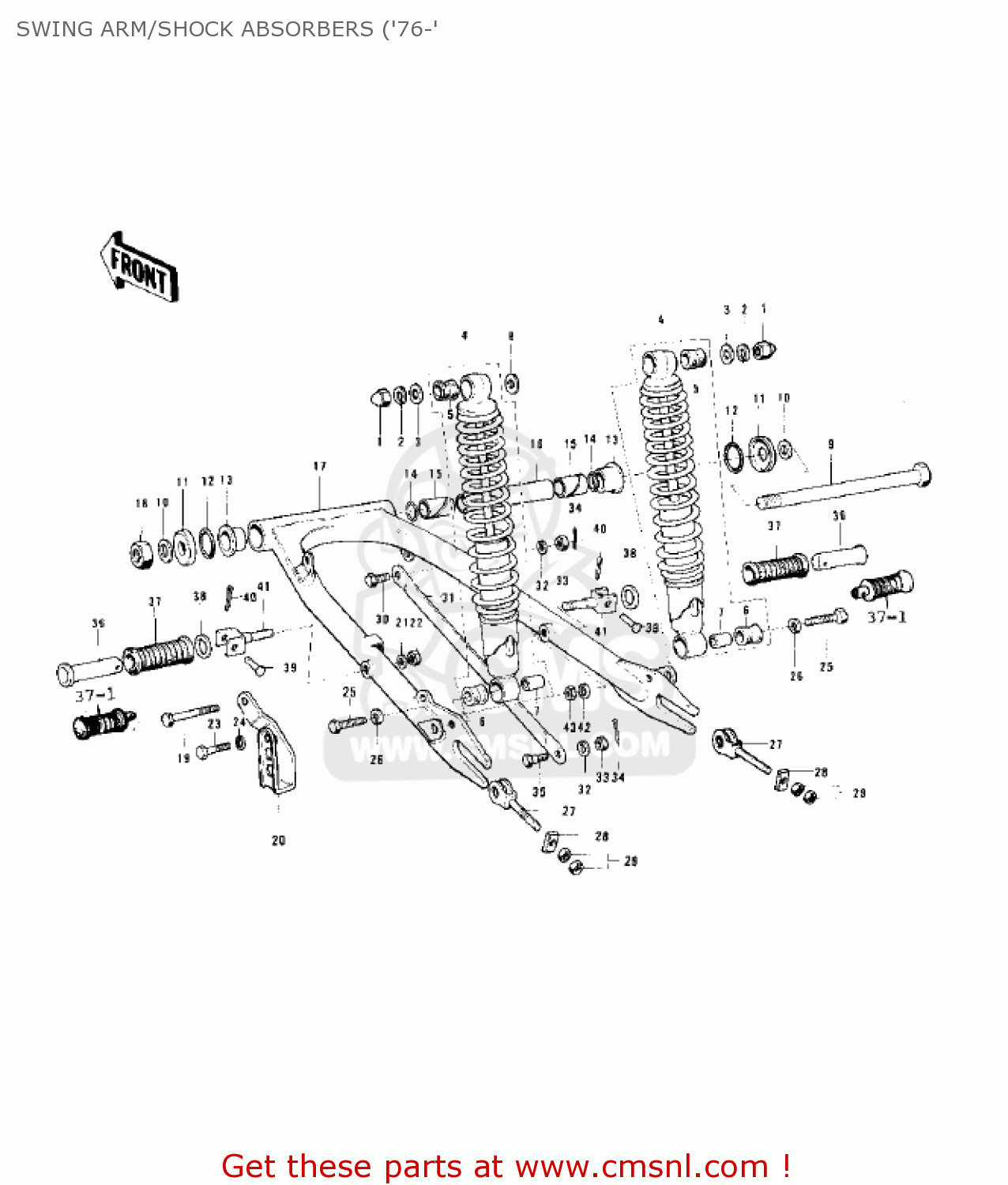 SWING ARM/SHOCK ABSORBERS ('76-' KE125-A3 KE125 1976 USA CANADA
