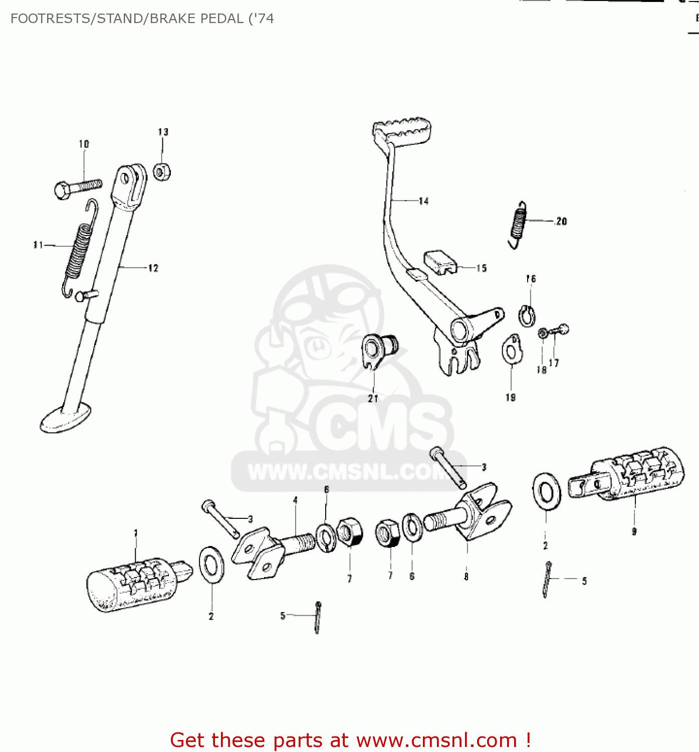 FOOTRESTS/STAND/BRAKE PEDAL ('74 KE125-A3 KE125 1976 USA CANADA