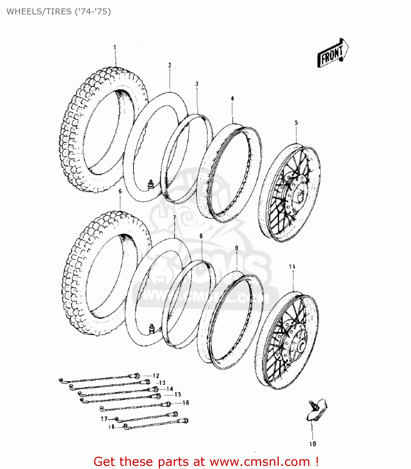 WHEELS/TIRES ('74-'75) KE125-A3 KE125 1976 USA CANADA