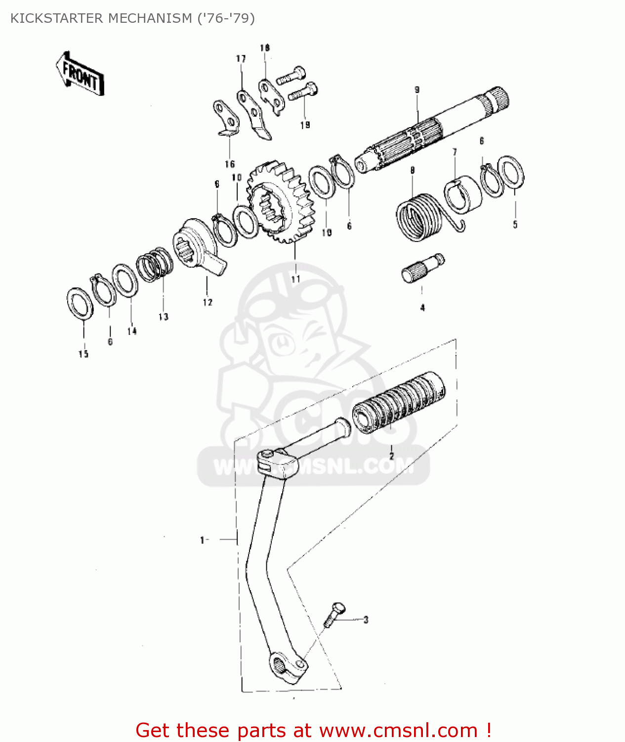 KICKSTARTER MECHANISM ('76-'79) KE125-A3 KE125 1976 USA CANADA