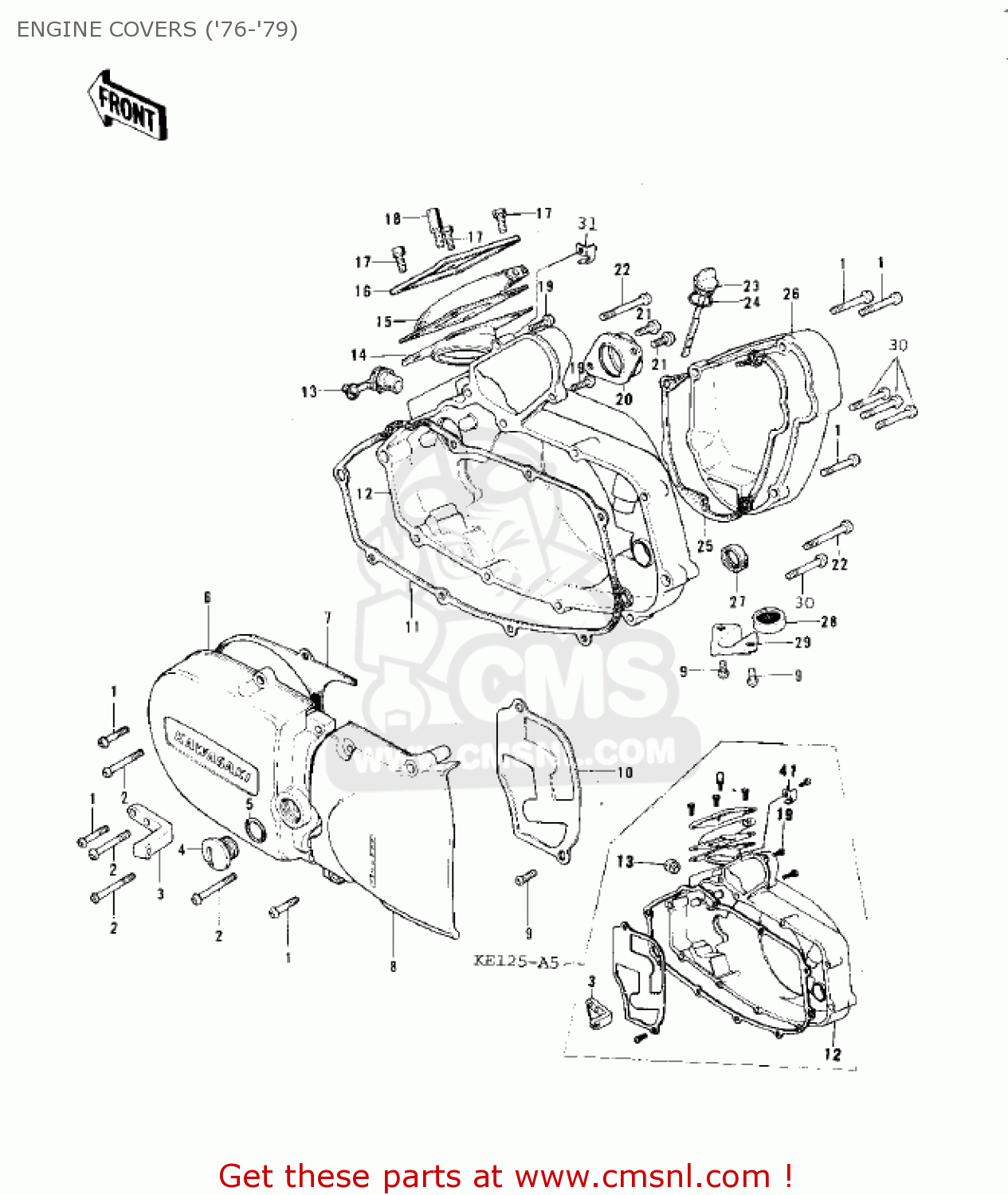 ENGINE COVERS ('76-'79) KE125-A3 KE125 1976 USA CANADA