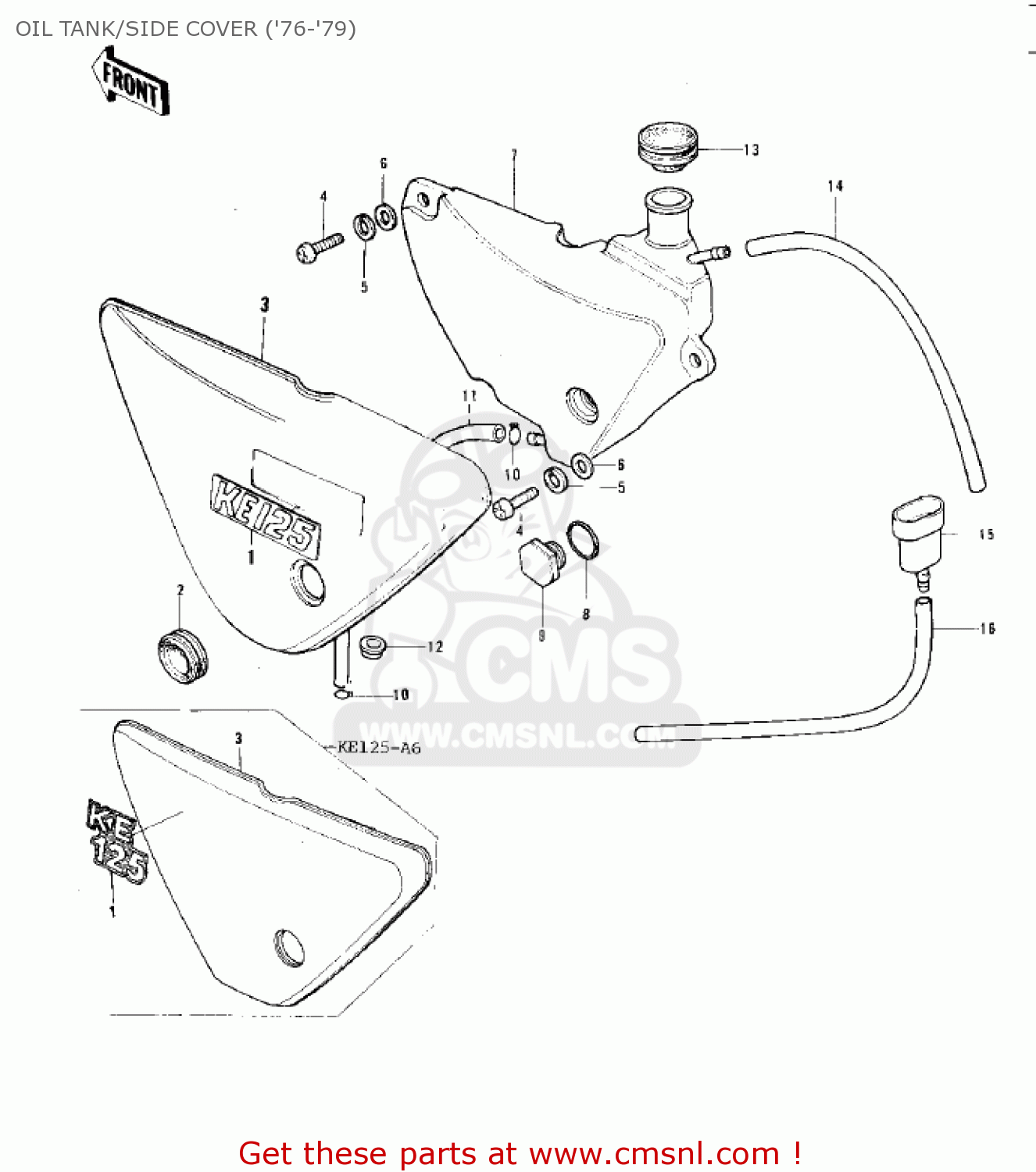 OIL TANK/SIDE COVER ('76-'79) KE125-A3 KE125 1976 USA CANADA