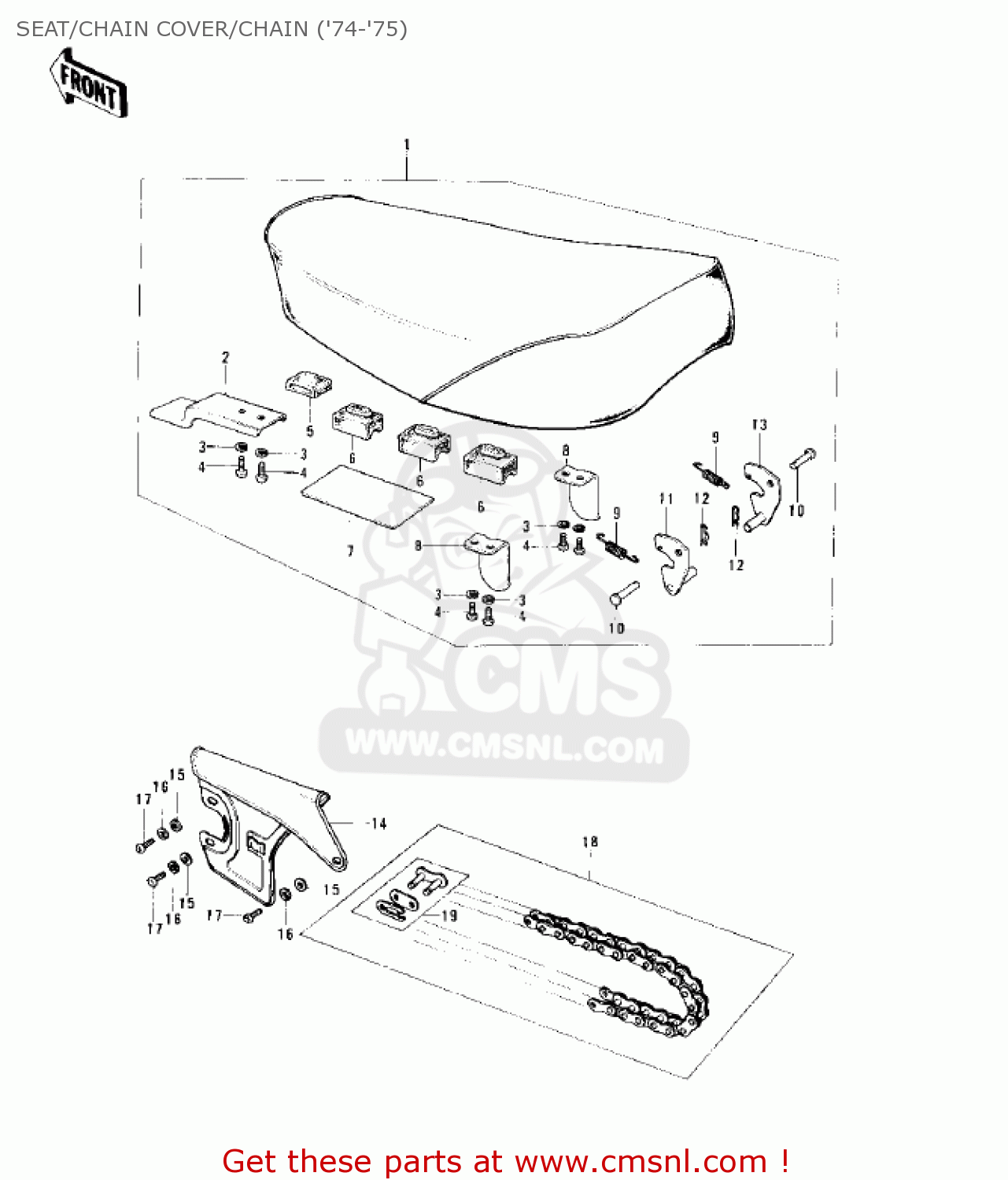 SEAT/CHAIN COVER/CHAIN ('74-'75) KE125-A3 KE125 1976 USA CANADA