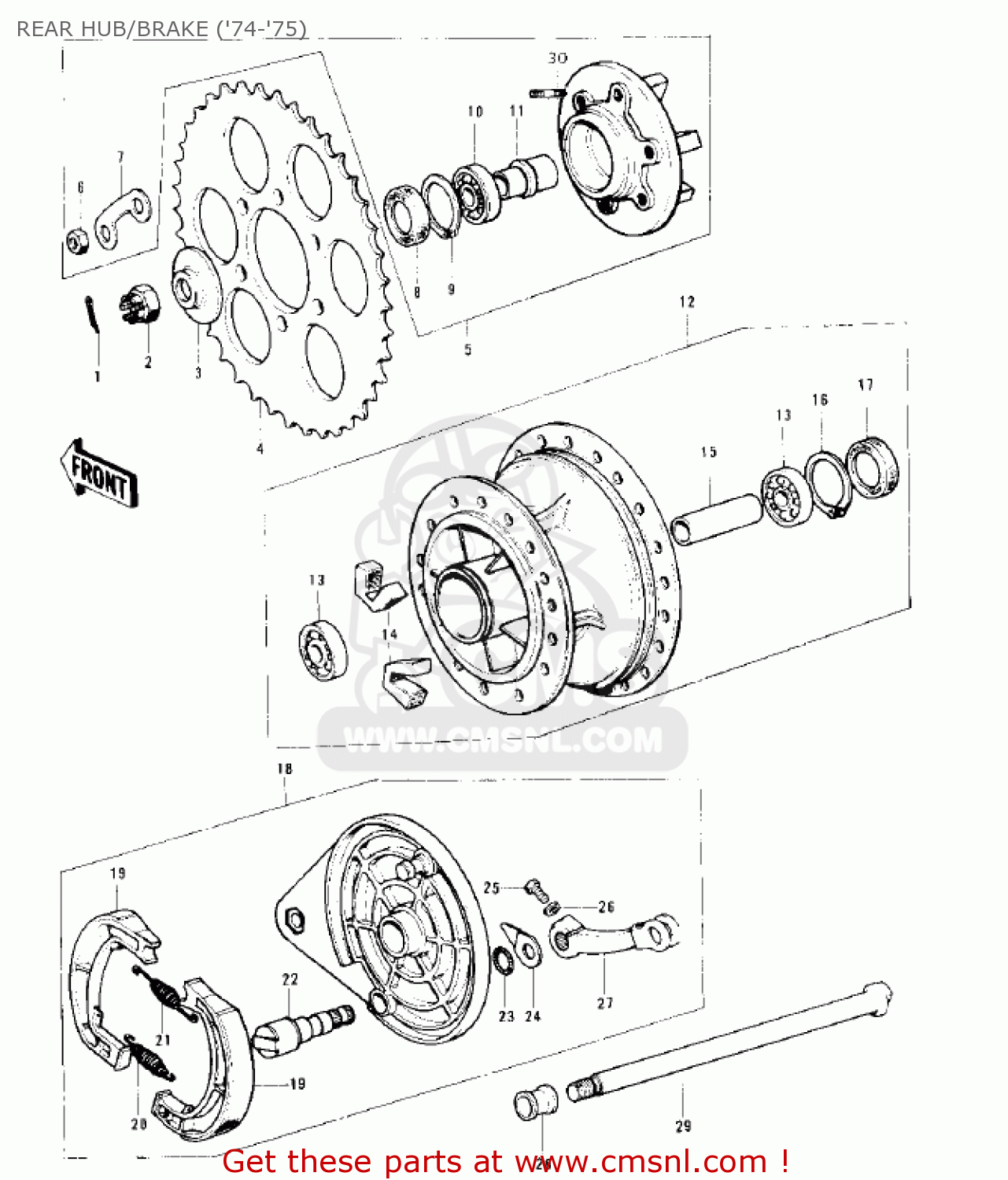 REAR HUB/BRAKE ('74-'75) KE125-A4 KE125 1977 USA CANADA