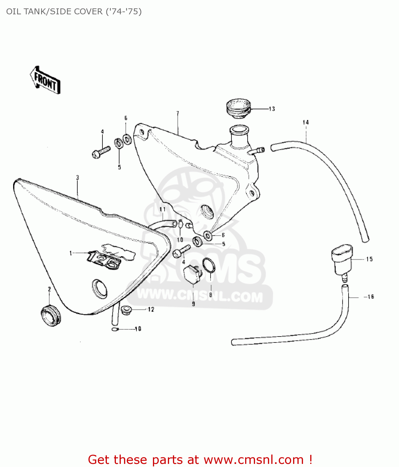OIL TANK/SIDE COVER ('74-'75) KE125-A4 KE125 1977 USA CANADA
