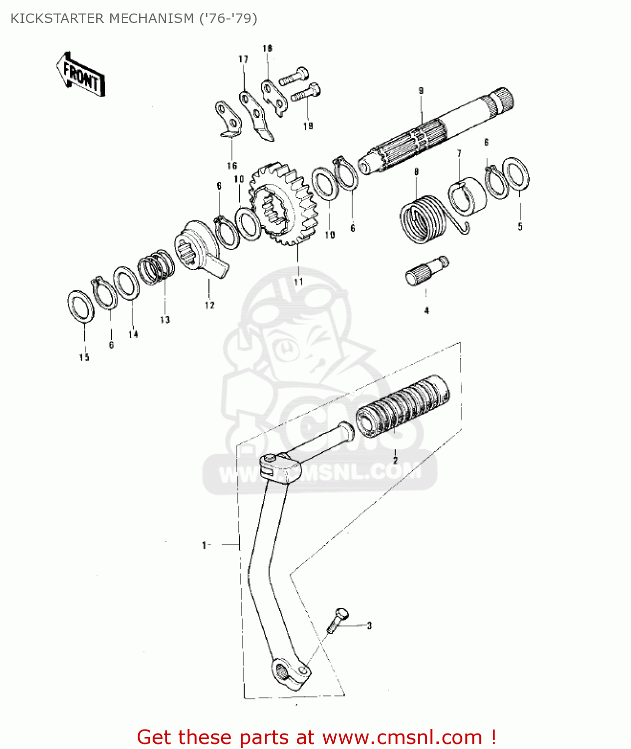 KICKSTARTER MECHANISM ('76-'79) KE125-A4 KE125 1977 USA CANADA