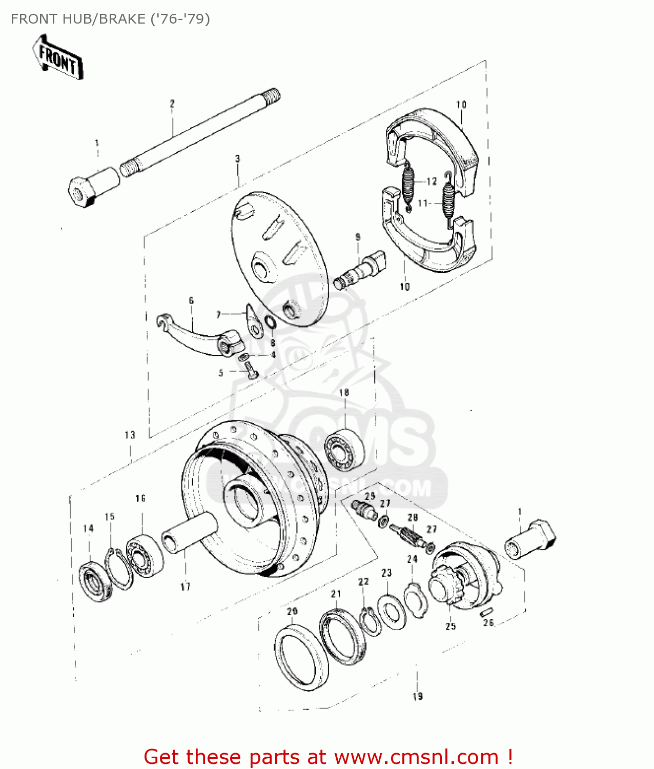 FRONT HUB/BRAKE ('76-'79) KE125-A4 KE125 1977 USA CANADA