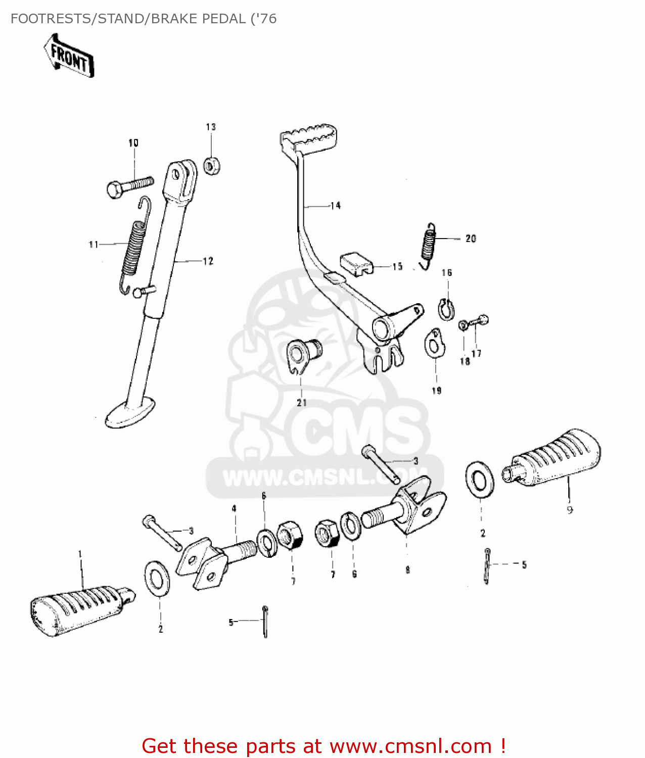 FOOTRESTS/STAND/BRAKE PEDAL ('76 KE125-A5 KE125 1978 USA CANADA