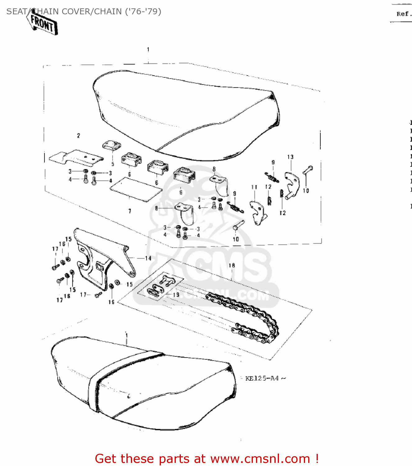 SEAT/CHAIN COVER/CHAIN ('76-'79) KE125-A5 KE125 1978 USA CANADA