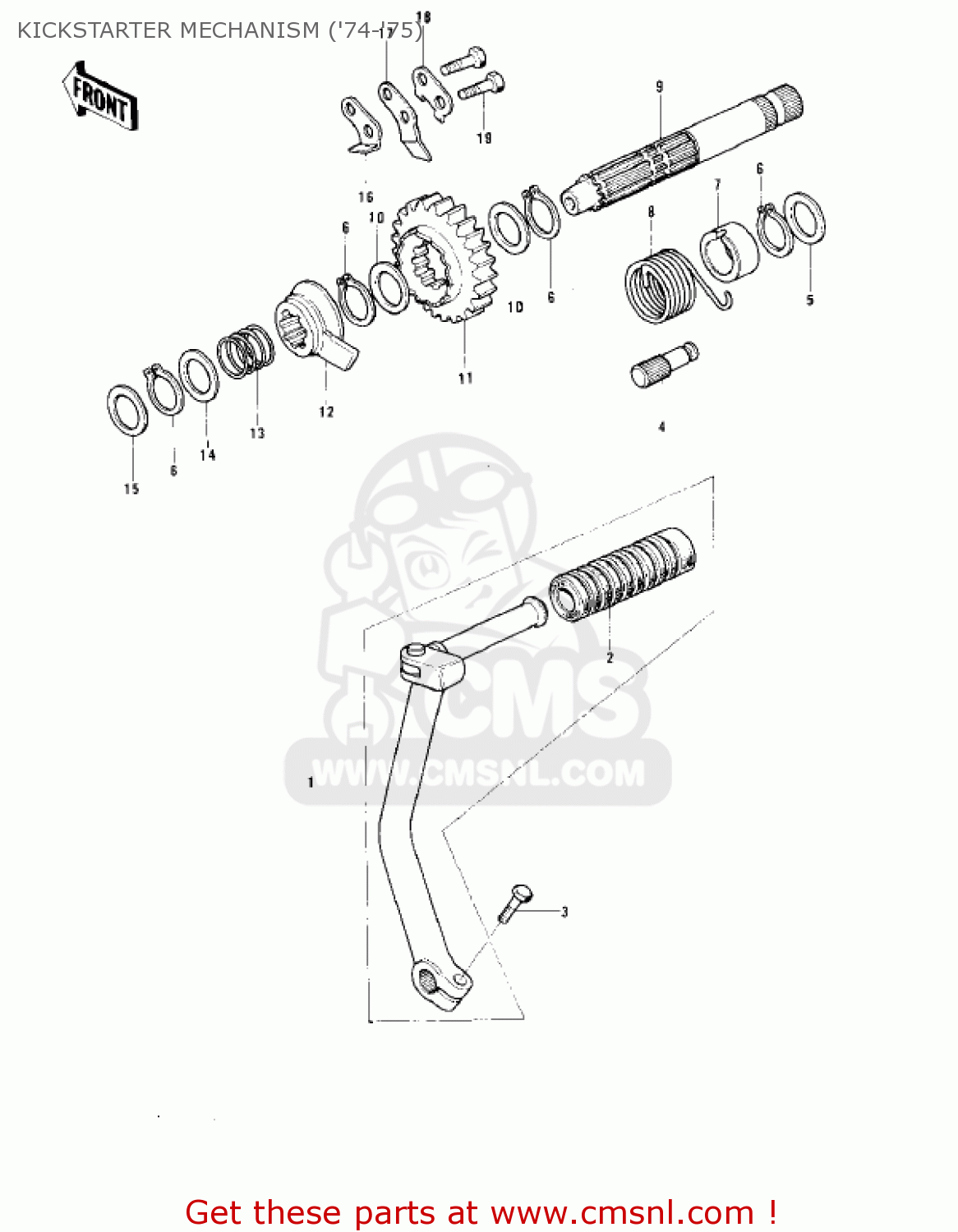 KICKSTARTER MECHANISM ('74-'75) KE125-A5 KE125 1978 USA CANADA