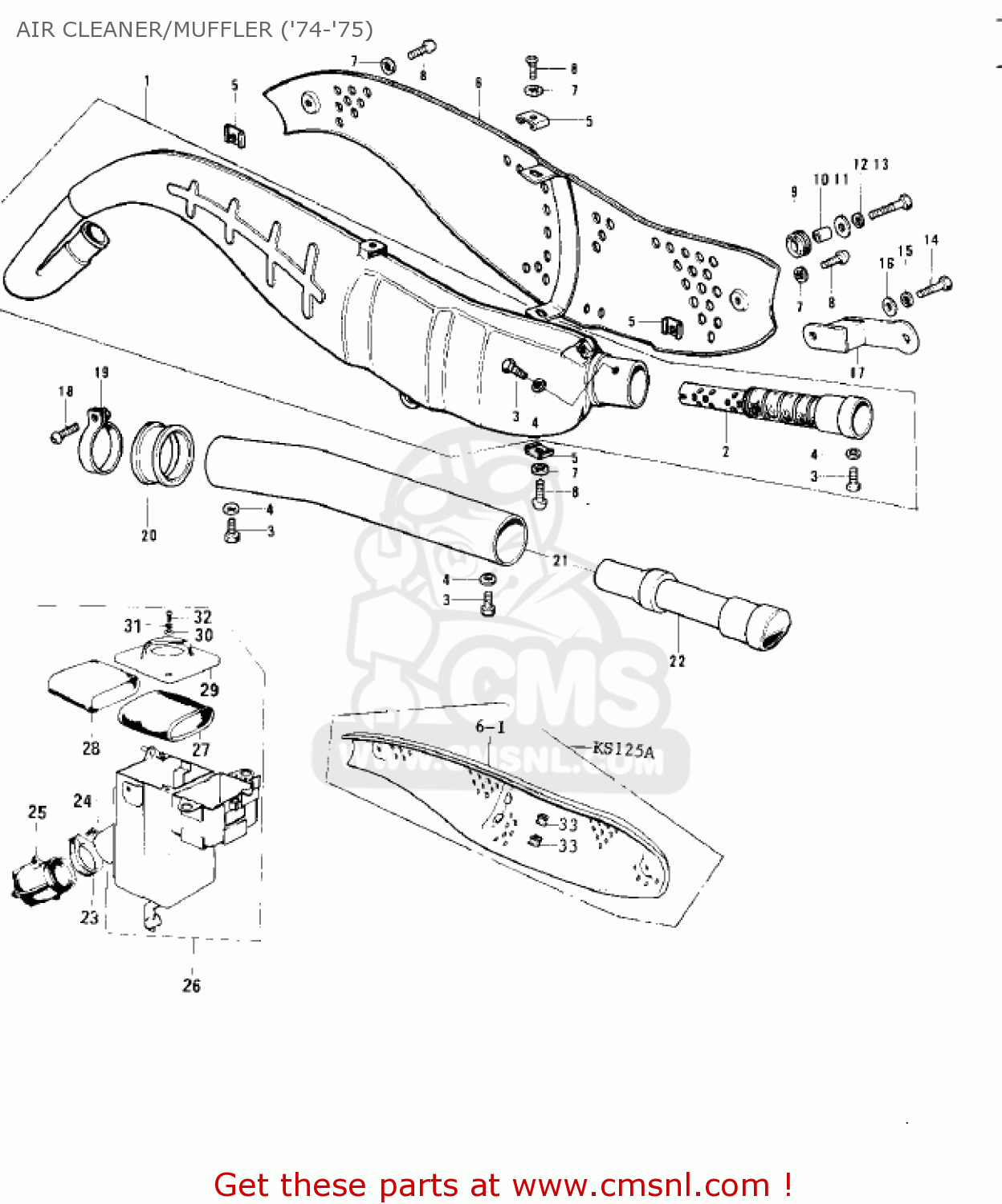 AIR CLEANER/MUFFLER ('74-'75) KE125-A5 KE125 1978 USA CANADA
