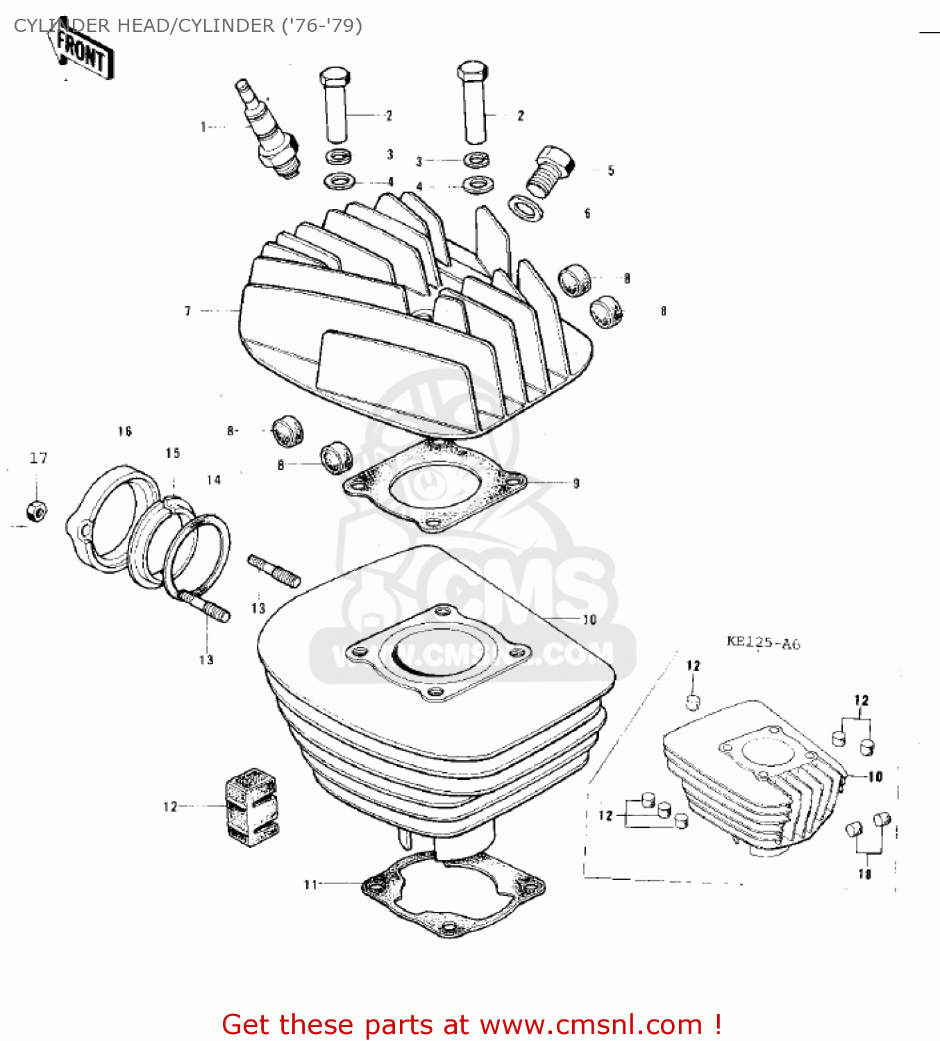 CYLINDER HEAD/CYLINDER ('76-'79) KE125-A5 KE125 1978 USA CANADA