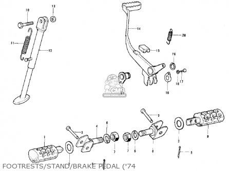 FOOTRESTS/STAND/BRAKE PEDAL ('74 - KE125-A5 KE125 1978 USA CANADA