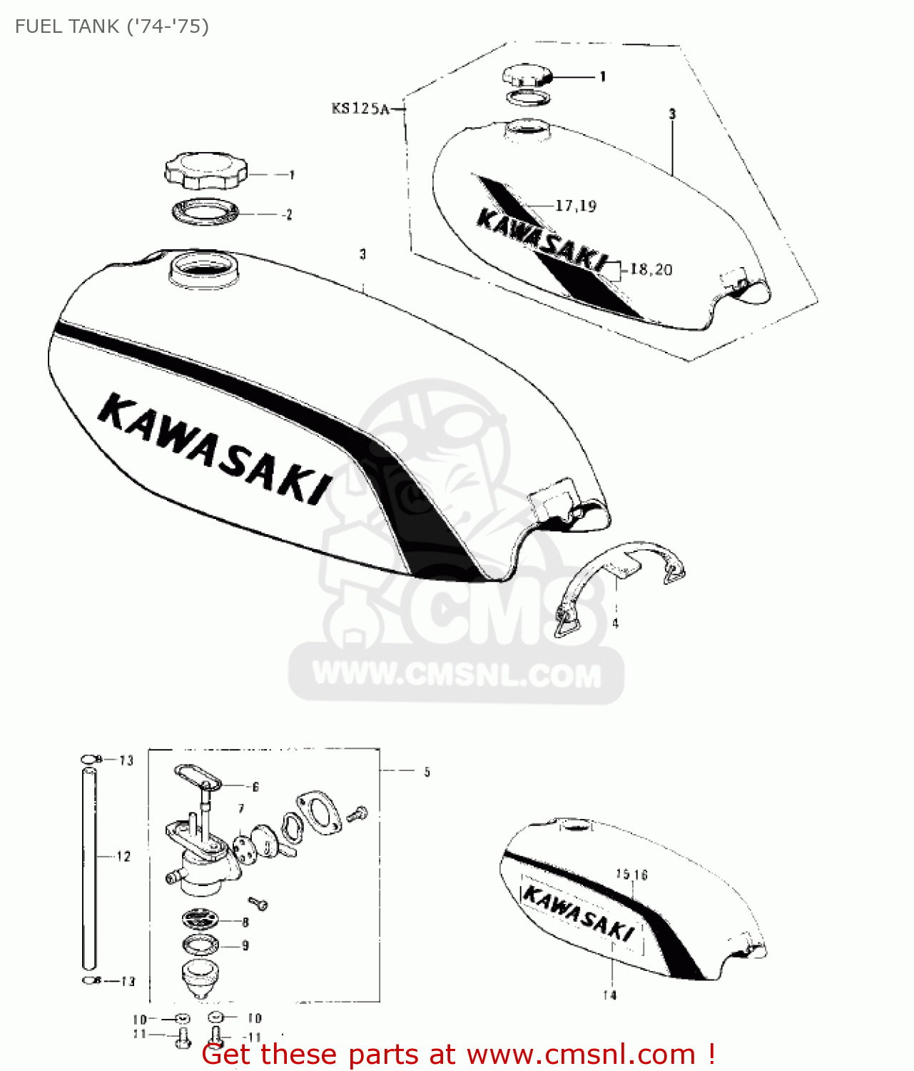 FUEL TANK ('74-'75) KE125-A6 KE125 1979 USA CANADA
