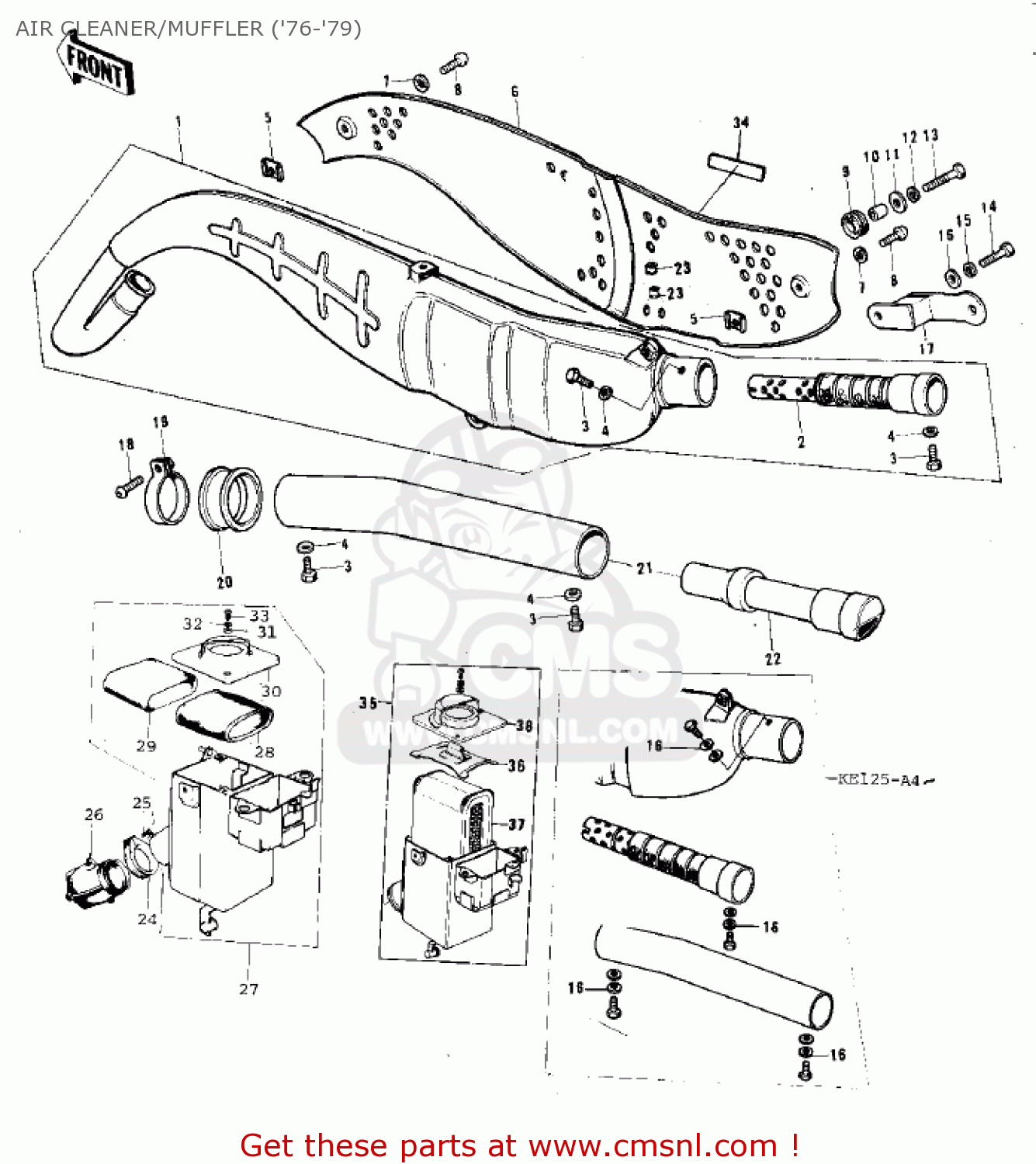 AIR CLEANER/MUFFLER ('76-'79) KE125-A6 KE125 1979 USA CANADA