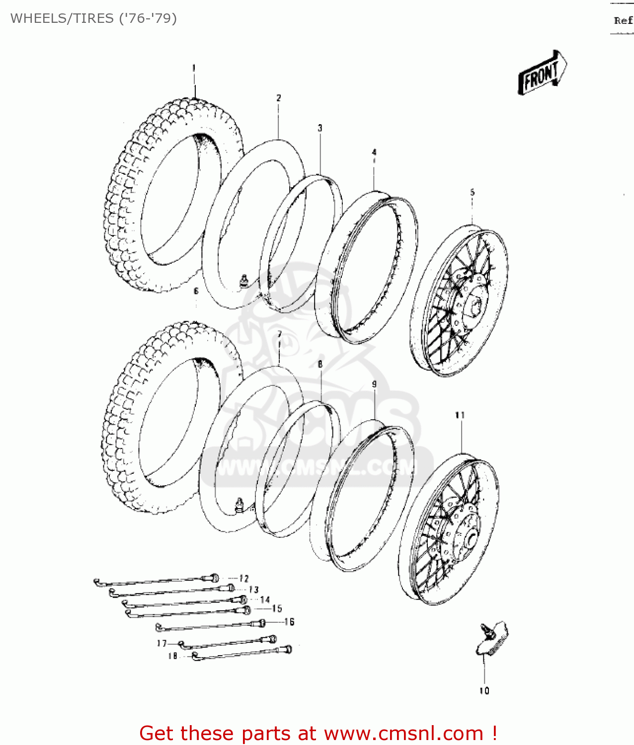 WHEELS/TIRES ('76-'79) KE125-A6 KE125 1979 USA CANADA