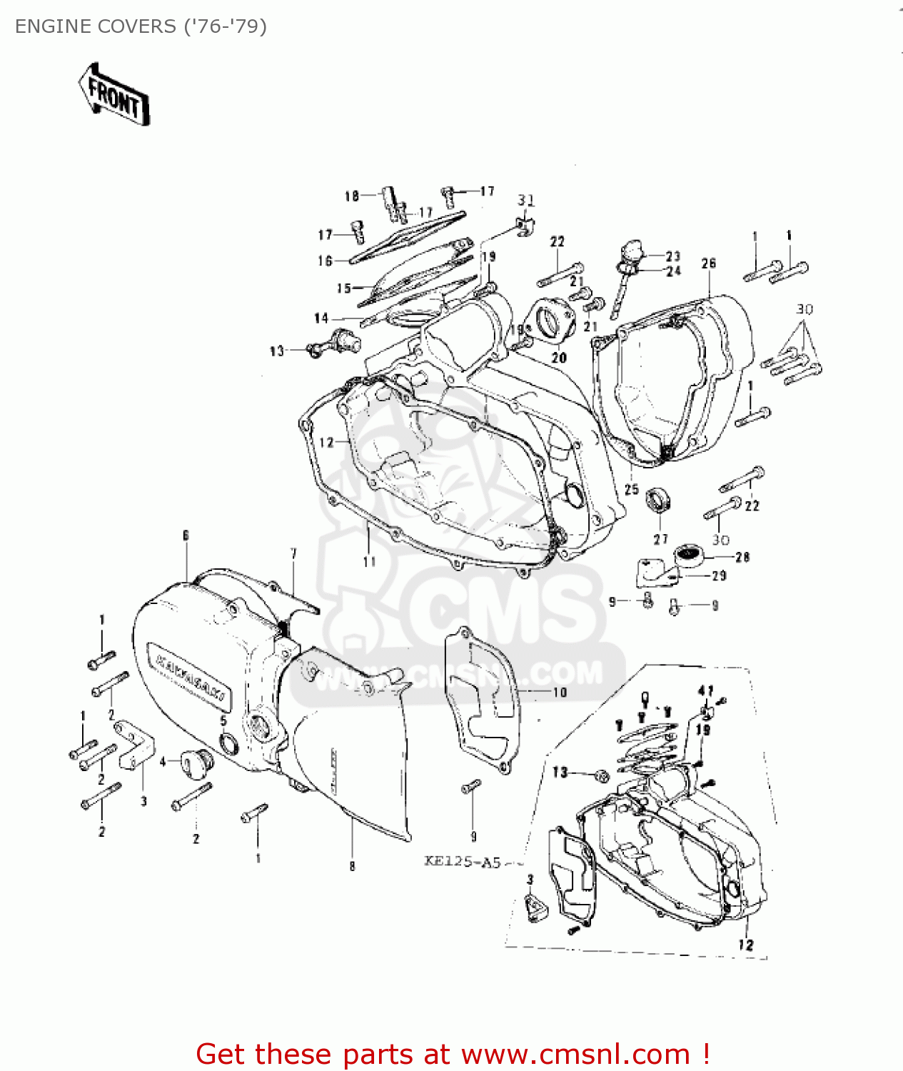 ENGINE COVERS ('76-'79) KE125-A6 KE125 1979 USA CANADA