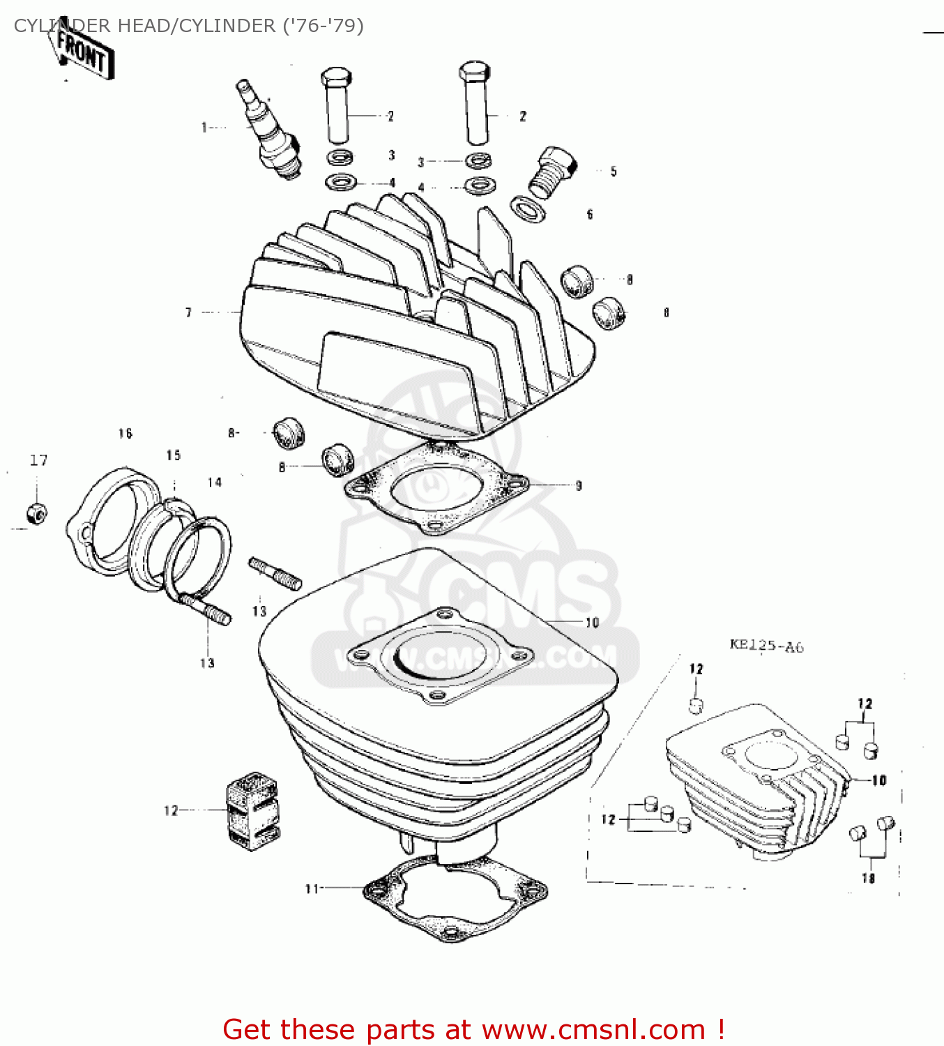 CYLINDER HEAD/CYLINDER ('76-'79) KE125-A6 KE125 1979 USA CANADA
