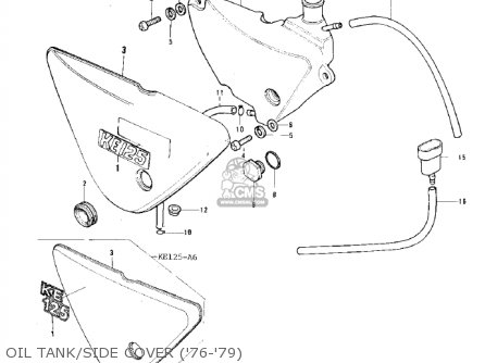 OIL TANK/SIDE COVER ('76-'79) - KE125-A6 KE125 1979 USA CANADA