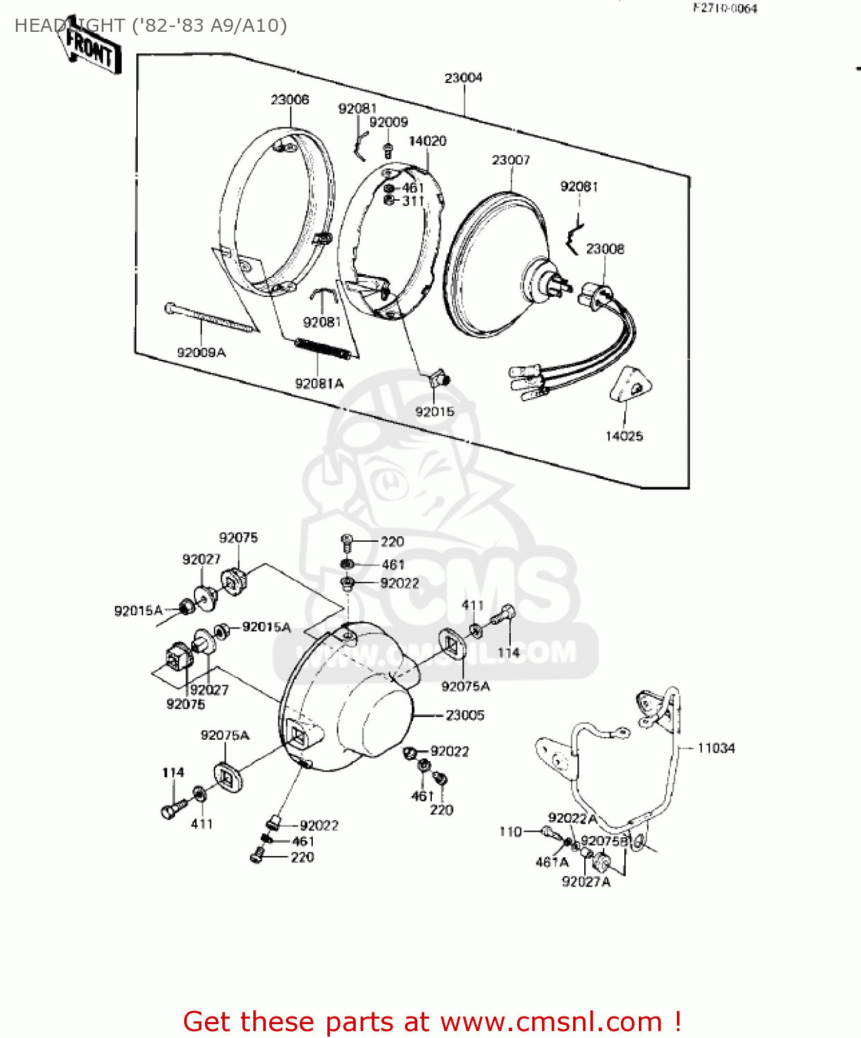 HEADLIGHT ('82-'83 A9/A10) KE125-A7 KE125 1980 USA CANADA