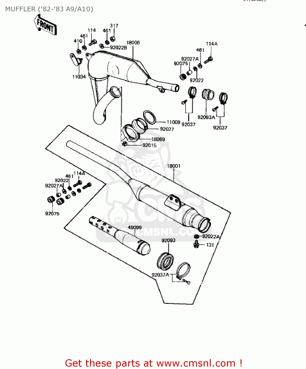 MUFFLER ('82-'83 A9/A10) KE125-A7 KE125 1980 USA CANADA