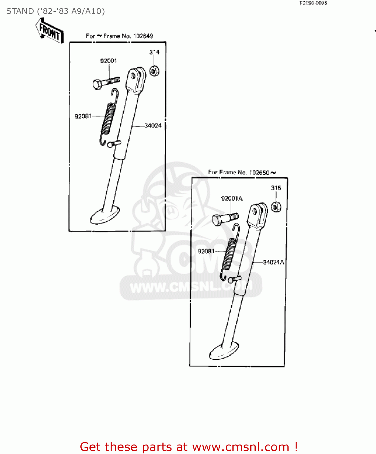 STAND ('82-'83 A9/A10) KE125-A7 KE125 1980 USA CANADA