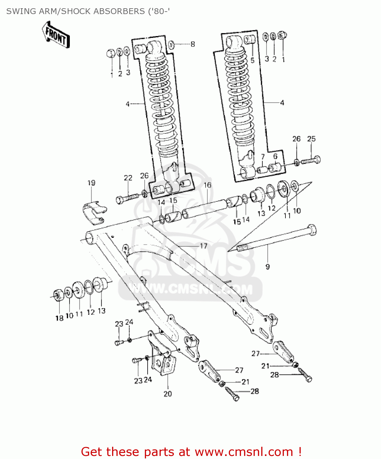 SWING ARM/SHOCK ABSORBERS ('80-' KE125-A7 KE125 1980 USA CANADA