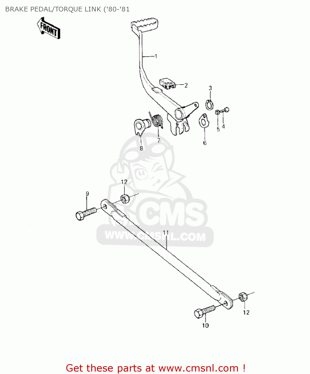 BRAKE PEDAL/TORQUE LINK ('80-'81 KE125-A7 KE125 1980 USA CANADA