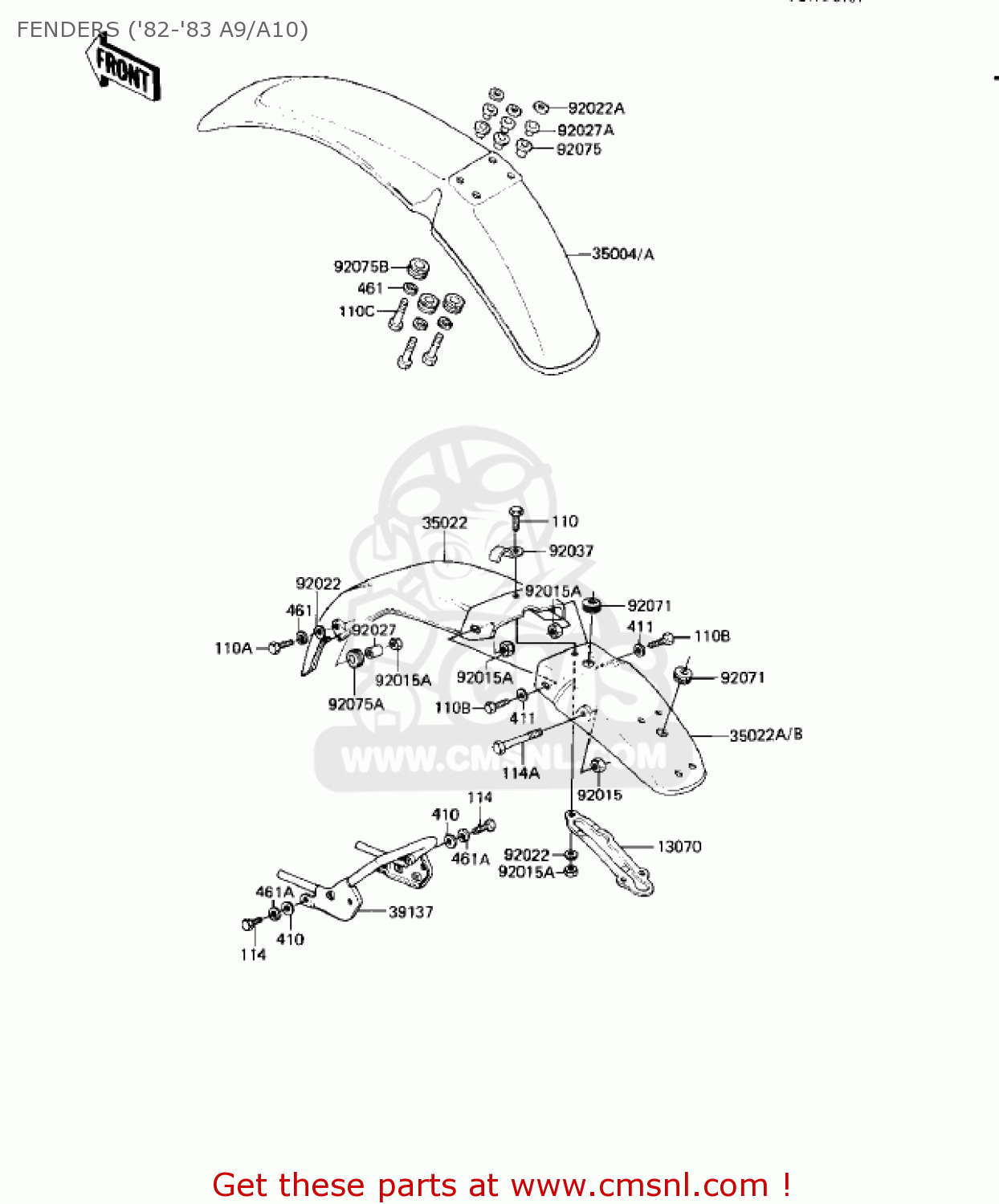 FENDERS ('82-'83 A9/A10) KE125-A7 KE125 1980 USA CANADA