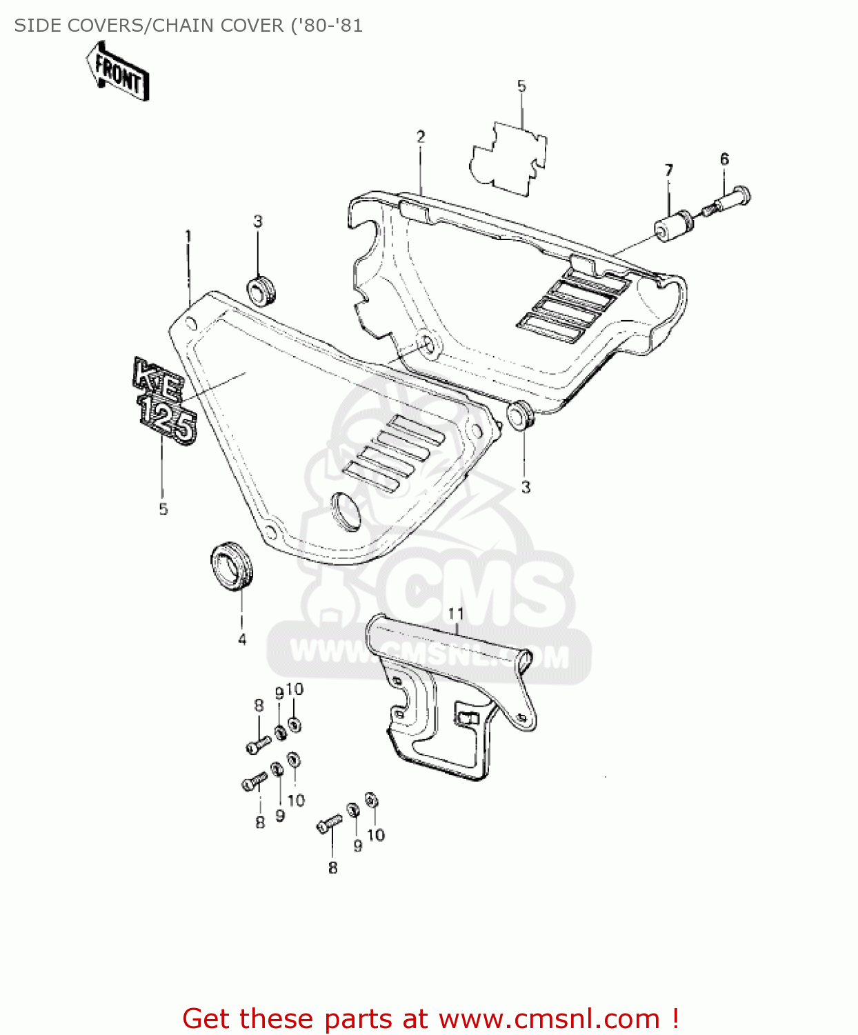 SIDE COVERS/CHAIN COVER ('80-'81 KE125-A7 KE125 1980 USA CANADA