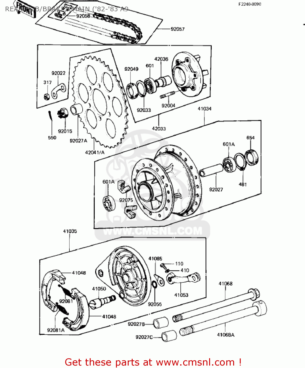 REAR HUB/BRAKE/CHAIN ('82-'83 A9 KE125-A7 KE125 1980 USA CANADA