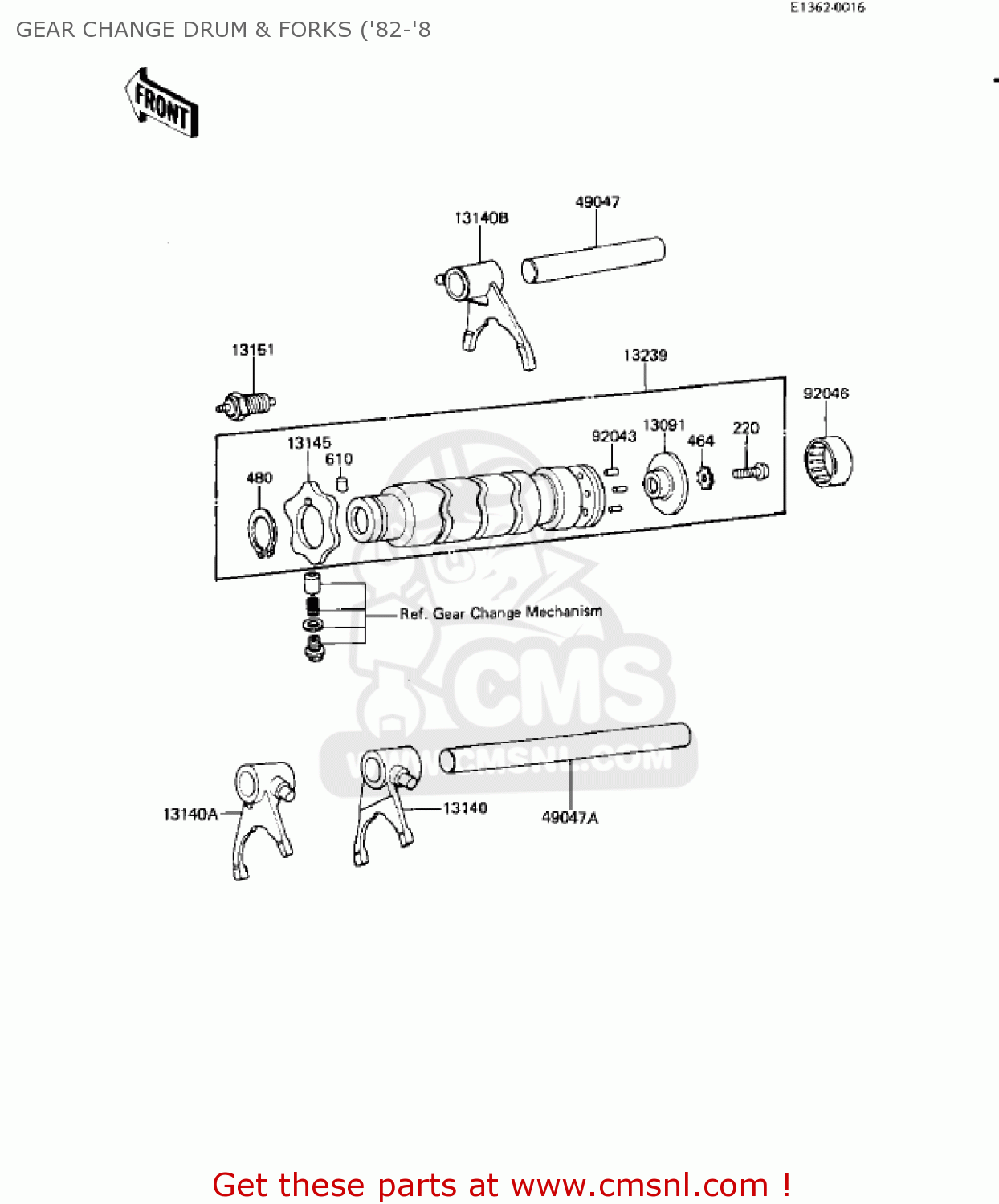 GEAR CHANGE DRUM & FORKS ('82-'8 KE125-A7 KE125 1980 USA CANADA