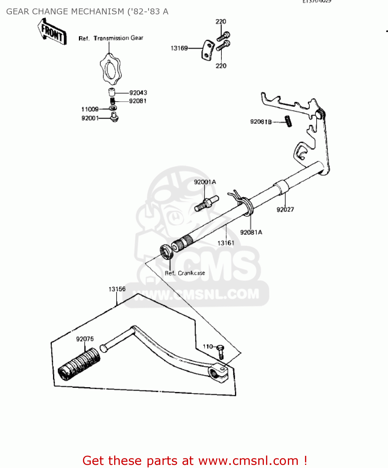 GEAR CHANGE MECHANISM ('82-'83 A KE125-A7 KE125 1980 USA CANADA