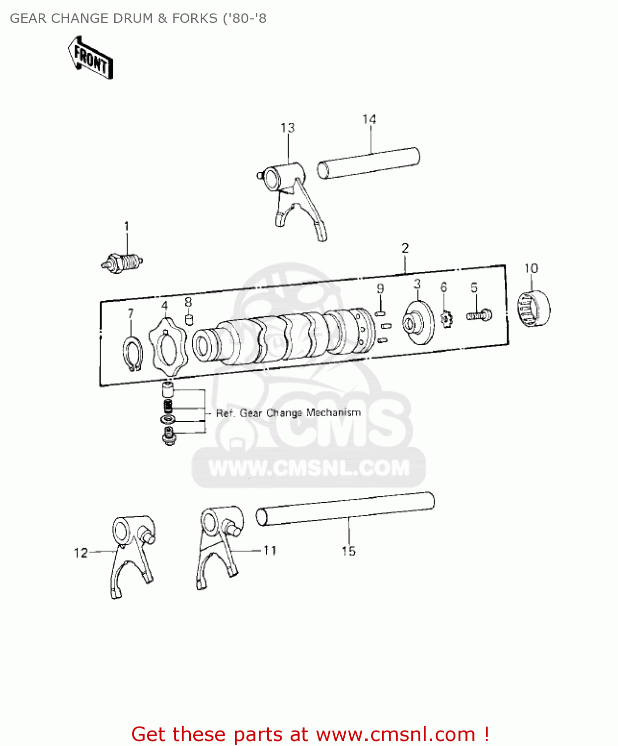 GEAR CHANGE DRUM & FORKS ('80-'8 KE125-A7 KE125 1980 USA CANADA