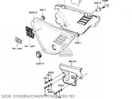 SIDE COVERS/CHAIN COVER ('82-'83 - KE125-A7 KE125 1980 USA CANADA