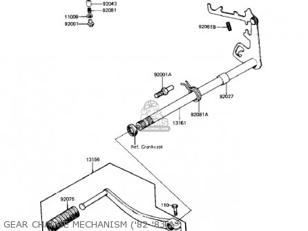 GEAR CHANGE MECHANISM ('82-'83 A - KE125-A7 KE125 1980 USA CANADA
