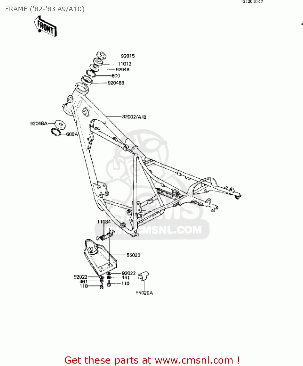 FRAME ('82-'83 A9/A10) KE125-A8 KE125 1981 USA CANADA