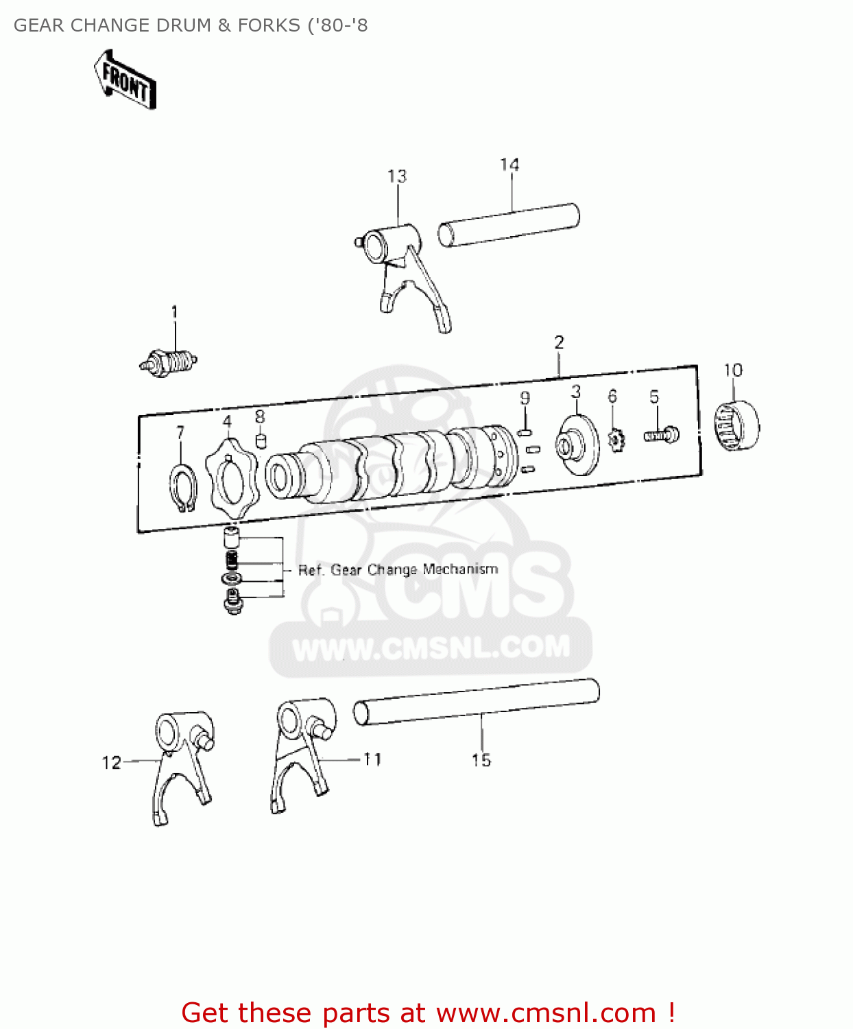 GEAR CHANGE DRUM & FORKS ('80-'8 KE125-A8 KE125 1981 USA CANADA
